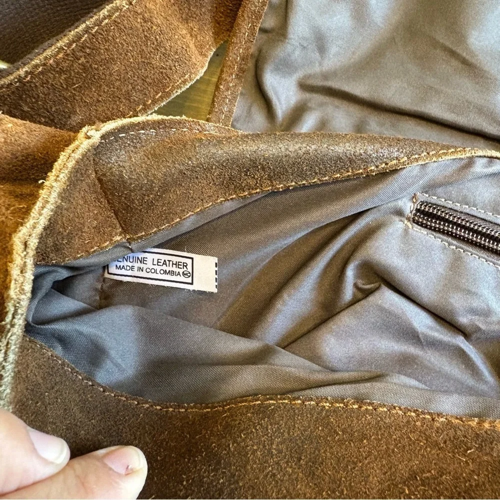 Claire Chase Laredo Messenger Bag Distressed Brown Suede Leather Vintage Flawed